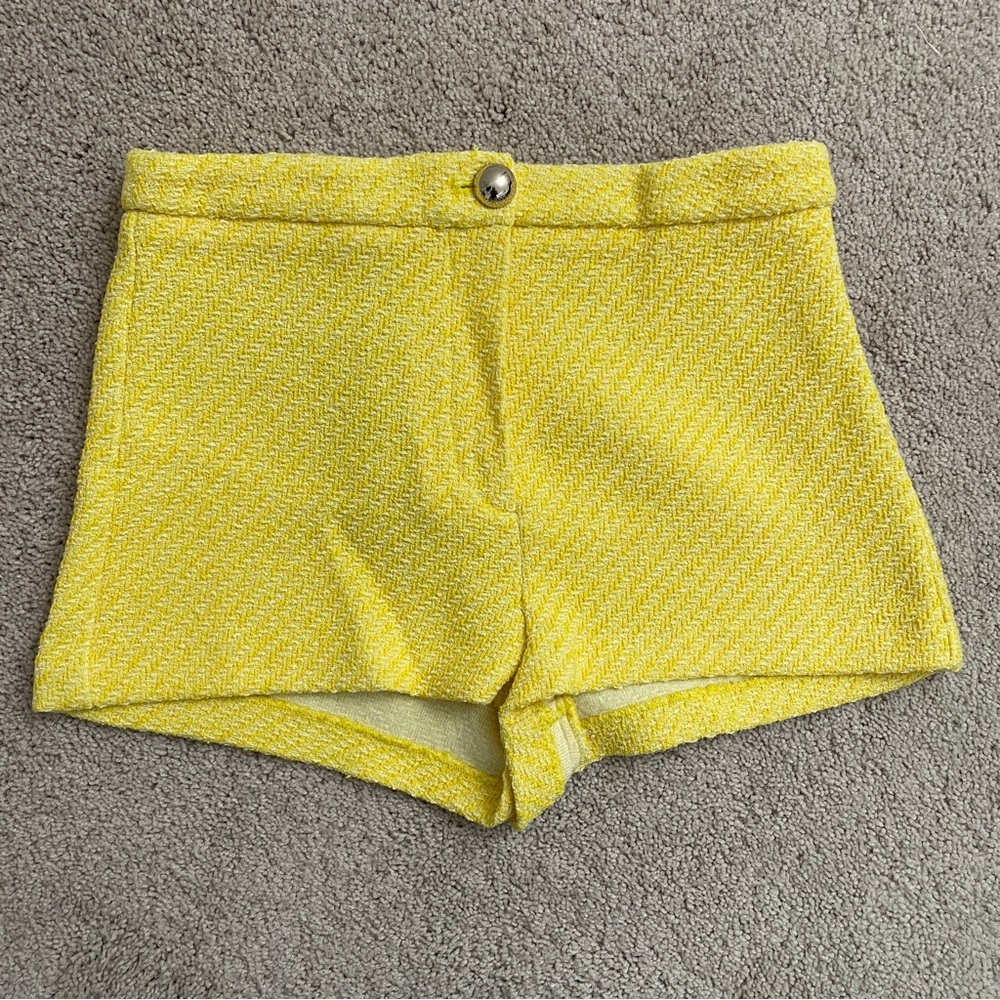 Mango Yellow Tweed High Waisted Retro Shorts